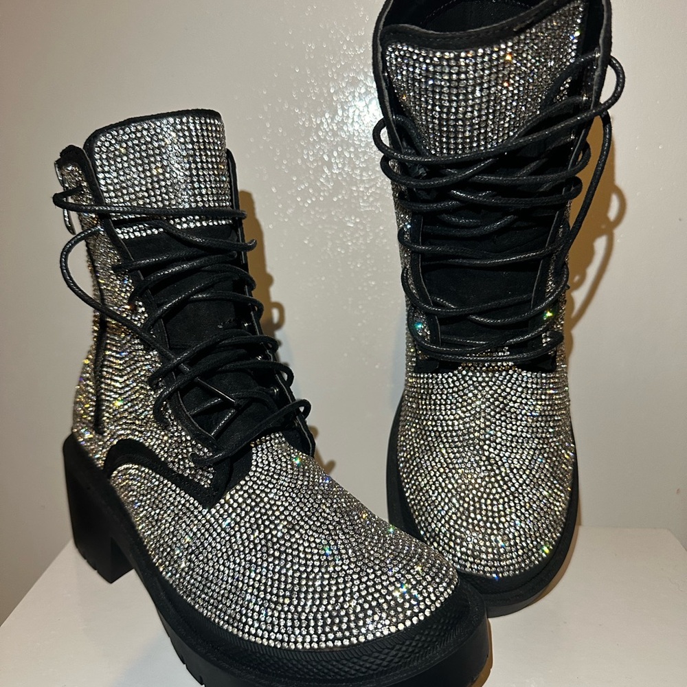Women's Rhinestone Combat Boots - Picture 2 of 5